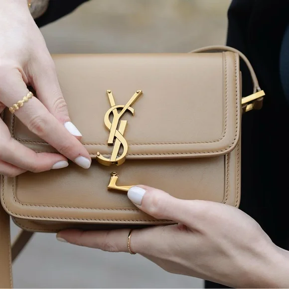 YSL Bags | YSL Calfskin Monogram Solferino Med Tan Crossbody Bag | Disco Color - Picture 6 of 16